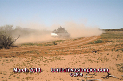trucks of illegal aliens racing across the desert